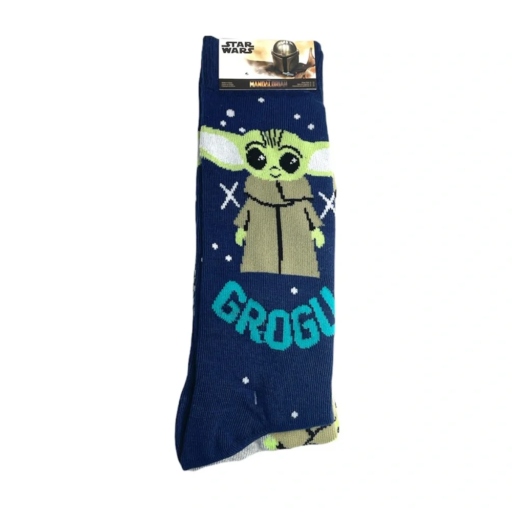 Star Wars The Mandalorian Baby Yoda Crew Socks, 2 Pairs, Blue, Gray - Picture 2 of 6